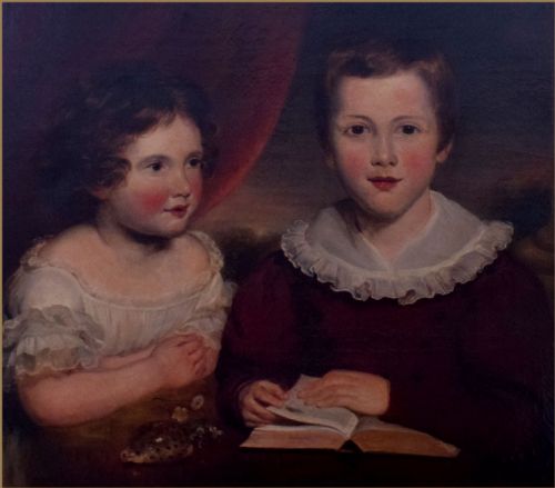 JOHN RUSSELL RA 17451806PORTRAIT OF A YOUNG GIRL AND HER BROTHER SEATED AT A TABLE WITH AN OPEN BOOK AND A TIGER COWRIE SHELL - ADDITIONAL PHOTO 4