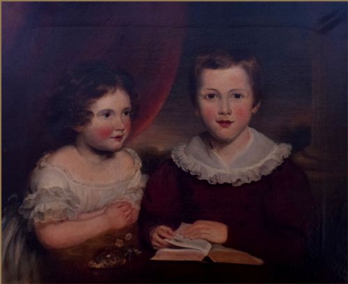JOHN RUSSELL RA 17451806PORTRAIT OF A YOUNG GIRL AND HER BROTHER SEATED AT A TABLE WITH AN OPEN BOOK AND A TIGER COWRIE SHELL - ADDITIONAL PHOTO 6