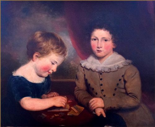 JOHN RUSSELL RA 17451806PORTRAIT OF A YOUNG BOY WITH A MAP JIGSAW PUZZLE HIS BROTHER SEATED AT A TABLE - ADDITIONAL PHOTO 6