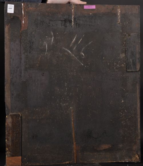 fig 5. An 18th-century oil painting on panel depicting two male musicians in period dress playing a cello and violin in a dimly lit interior.