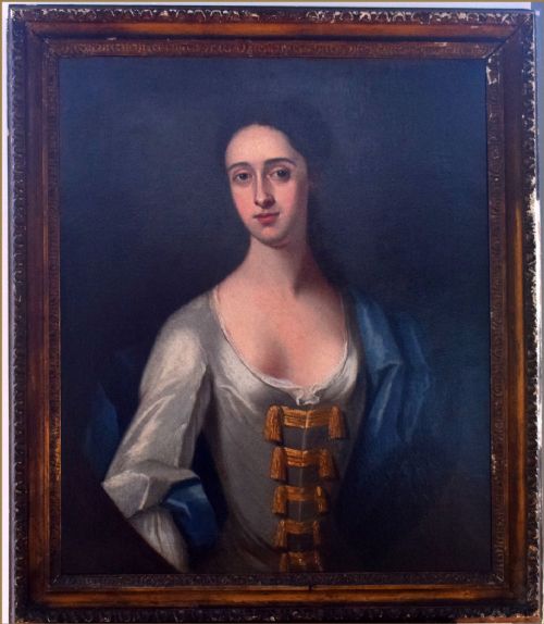 PHILIP MERCIER 16891760PORTRAIT OF A LADY IN A SILVER DRESS WITH GOLD BRAIDED TASSLES A BLUE GOWN - ADDITIONAL PHOTO 4