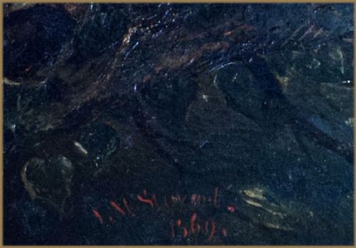 fig 4. A nineteenth-century Victorian oil painting depicting two red squirrels perched on a tree branch against a dark forest backdrop.