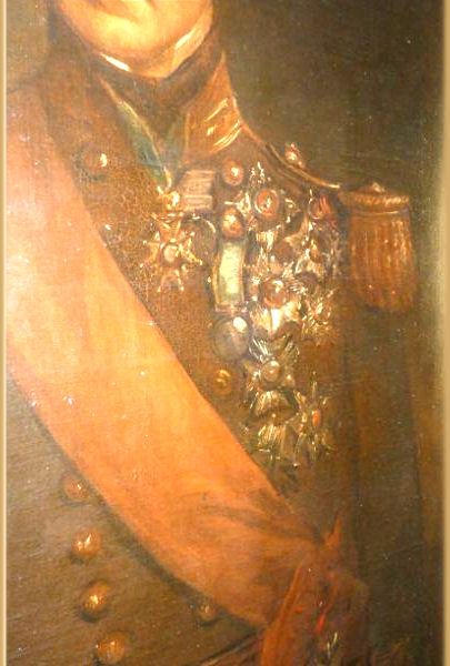 fig 1. A 19th-century oil painting depicting Admiral Edmund Lyons in a dark naval uniform with gold epaulettes, military medals, and a red sash.