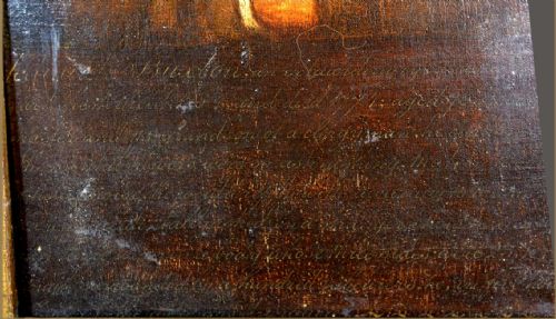 fig 1. An 18th-century oil painting depicting an elderly man wearing a red cap and dark coat against a dark background.
