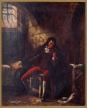 FERDINAND BARTH 18421892NICOLO PAGANINI 1782 1840 SEATED IN A PRISON CELL PLAYING HIS VIOLINOIL ON CANVAS31 X 26 CM 12 X 10 IN