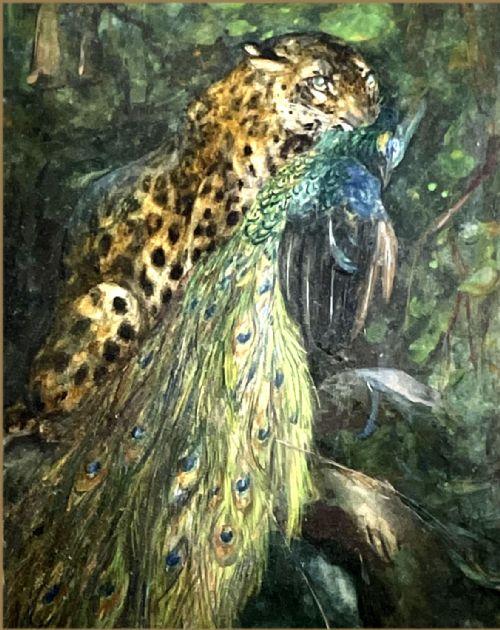CUTHBERT EDMUND SWAN 18701931A LEOPARD WITH A PEACOCK IN A TREE - ADDITIONAL PHOTO 1