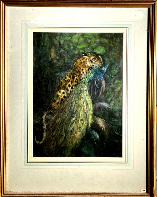 CUTHBERT EDMUND SWAN 18701931A LEOPARD WITH A PEACOCK IN A TREE - ADDITIONAL PHOTO 2