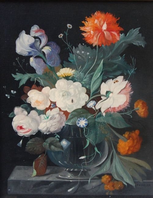 Still Life of Flowers in a Glass Vase by Franz Xaver Pieler