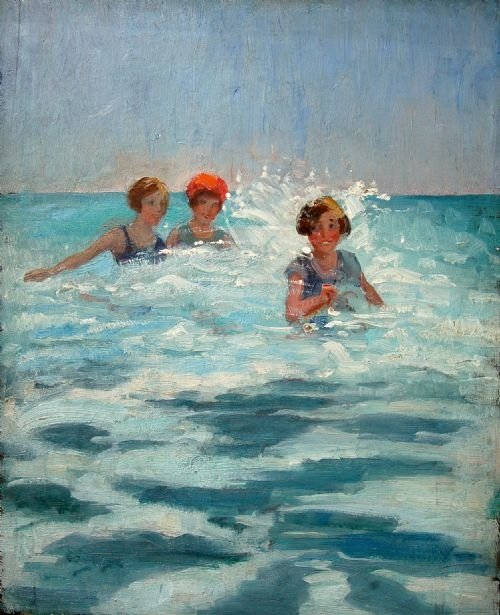Girls Playing in the Surf by Harry John Pearson 1872-1933