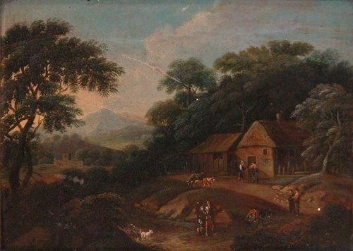 Wooded Landscape with a Farm and Labourers Attributed Thomas Sautlle Roberts (1760-1826)