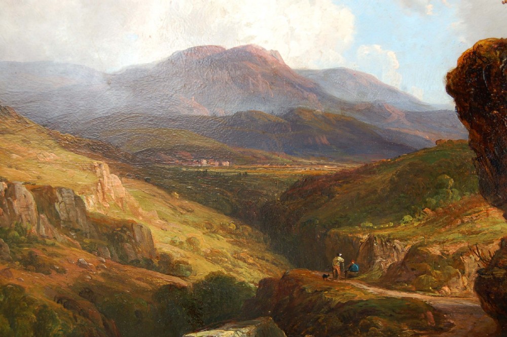 A 19th-century landscape oil painting depicting the rock formations and valley of Cheddar Gorge under a cloudy sky. View IV