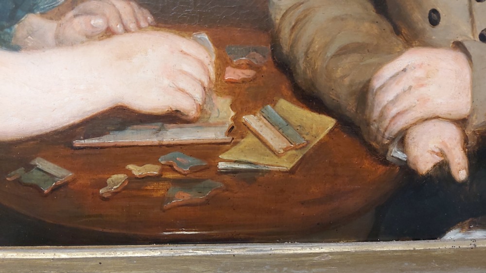 A Georgian-era portrait painting depicting two young boys seated at a wooden table with a map puzzle. View III