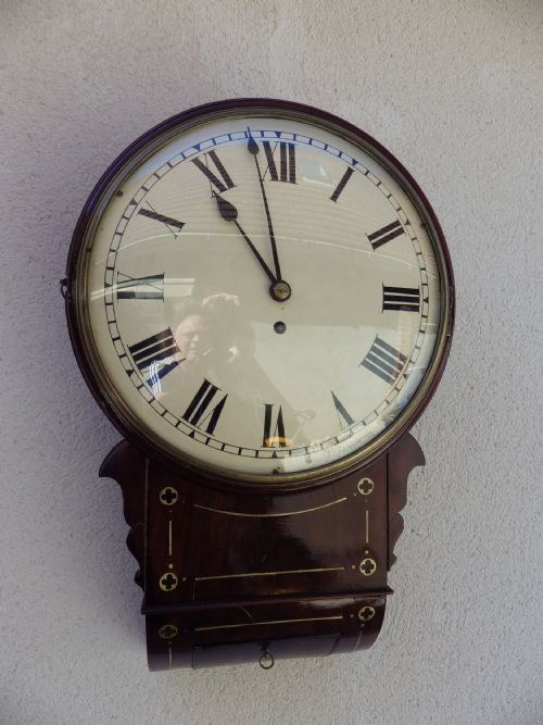 english 1860s convex fusee drop dial wall clock - CATEGORY: ANTIQUE CLOCKS - DATED 1860