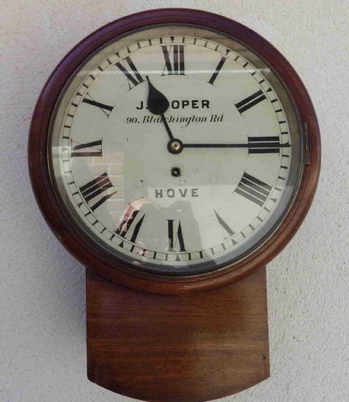 english fusee drop dial wall clock - CATEGORY: ANTIQUE CLOCKS - DATED 1890