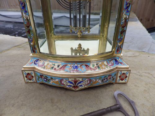 FRENCH FOUR GLASS REGULATOR MANTLE CLOCK BOW FRONTED ENAMEL INLAY - ADDITIONAL PHOTO 1