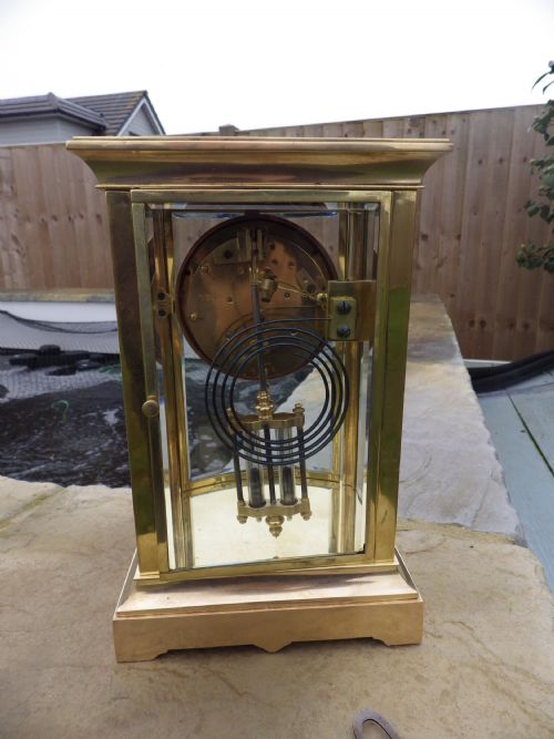 FRENCH FOUR GLASS REGULATOR MANTLE CLOCK BOW FRONTED ENAMEL INLAY - ADDITIONAL PHOTO 5