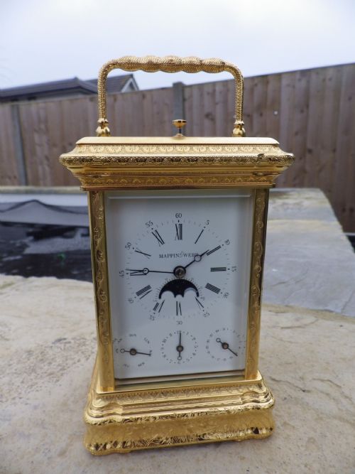 l epee fully engraved moon phase carriage clock repeater retailed via mappin webb - CATEGORY: ANTIQUE CLOCKS - DATED 1960