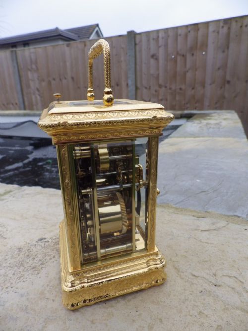 L EPEE FULLY ENGRAVED MOON PHASE CARRIAGE CLOCK REPEATER RETAILED VIA MAPPIN WEBB - ADDITIONAL PHOTO 4