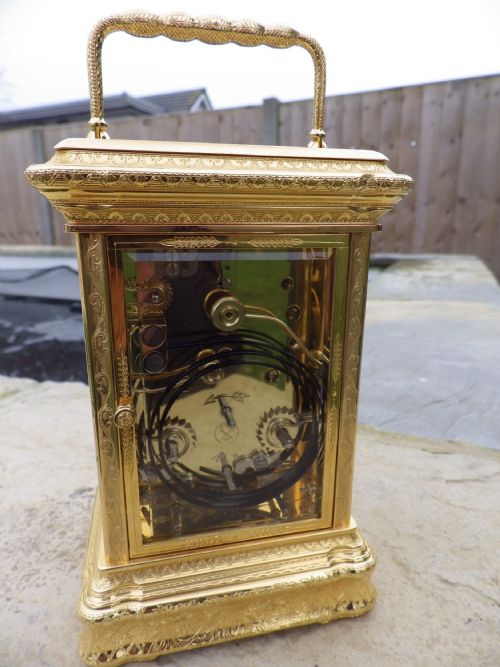 L EPEE FULLY ENGRAVED MOON PHASE CARRIAGE CLOCK REPEATER RETAILED VIA MAPPIN WEBB - ADDITIONAL PHOTO 5
