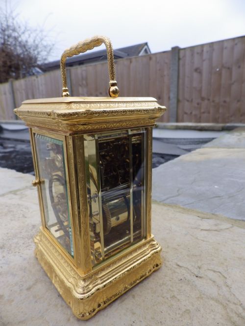 L EPEE FULLY ENGRAVED MOON PHASE CARRIAGE CLOCK REPEATER RETAILED VIA MAPPIN WEBB - ADDITIONAL PHOTO 6