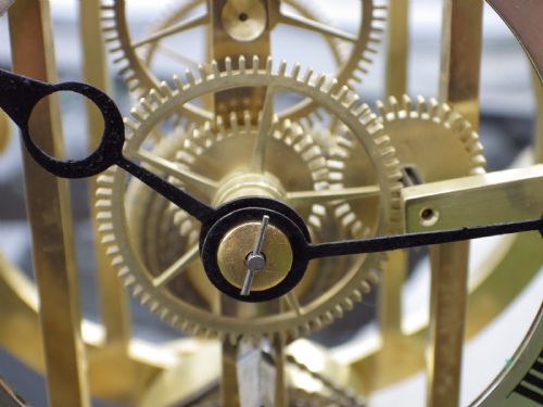 ENGLISH SKELETON CLOCK LYLE SHAPED PLATESCASE 1890S FULLY RESTORED - ADDITIONAL PHOTO 1