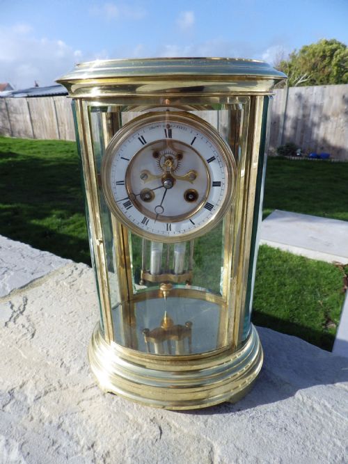 French Oval Crystal Regulator Mantle Clock by Henry Marc Paris 1890