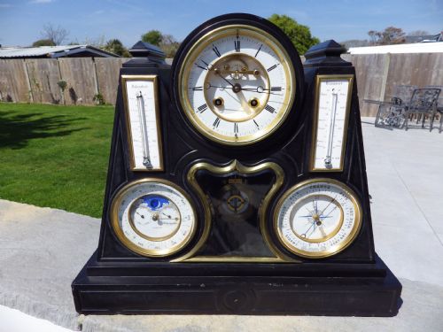 A Very Rare French Black Marble Month Running  Brocot Calendar Regulator Clock 1870