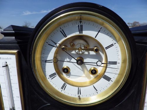 fig 3. A Very Rare French Black Marble Month Running  Brocot Calendar Regulator Clock 1870