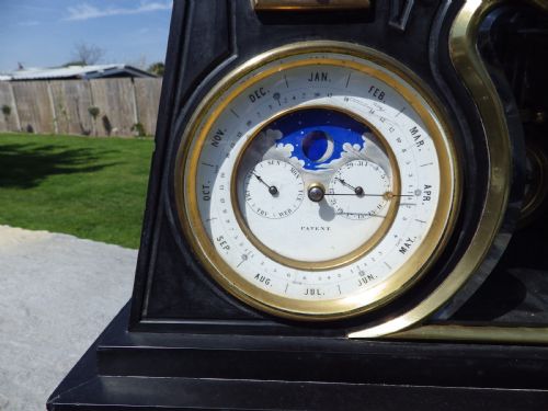 fig 4. A Very Rare French Black Marble Month Running  Brocot Calendar Regulator Clock 1870