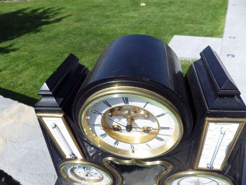 fig 6. A Very Rare French Black Marble Month Running  Brocot Calendar Regulator Clock 1870