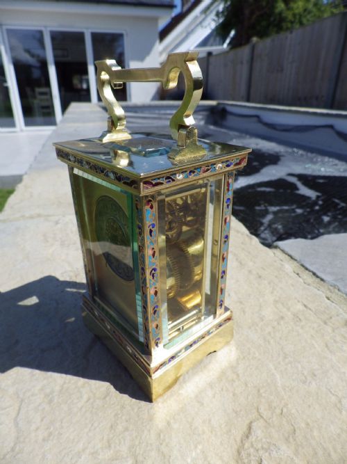 FRENCH CARRIAGE CLOCK WITH ENAMEL BANDINGS 1890 - ADDITIONAL PHOTO 4