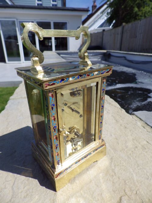 FRENCH CARRIAGE CLOCK WITH ENAMEL BANDINGS 1890 - ADDITIONAL PHOTO 5