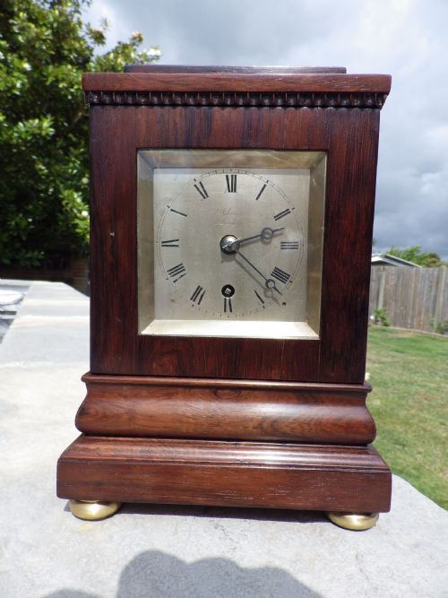 english miniature fusee library clock in rosewood by johnson of london - CATEGORY: ANTIQUE CLOCKS - DATED 1850