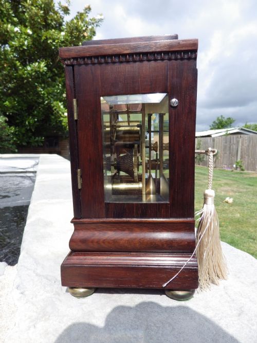 ENGLISH MINIATURE FUSEE LIBRARY CLOCK IN ROSEWOOD BY JOHNSON OF LONDON - ADDITIONAL PHOTO 2