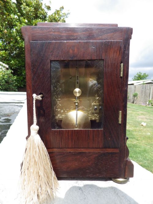 ENGLISH MINIATURE FUSEE LIBRARY CLOCK IN ROSEWOOD BY JOHNSON OF LONDON - ADDITIONAL PHOTO 3