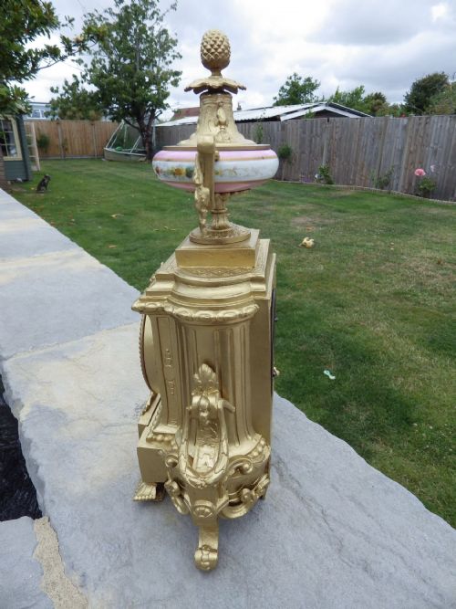 FRENCH BRONZED MANTEL CLOCK PINK PANELS ALL SIGNED ON THE BACK 1870S - ADDITIONAL PHOTO 4