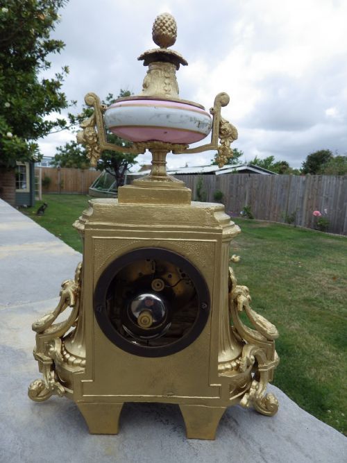 FRENCH BRONZED MANTEL CLOCK PINK PANELS ALL SIGNED ON THE BACK 1870S - ADDITIONAL PHOTO 5