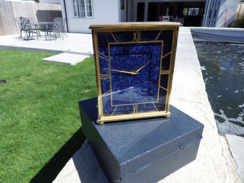 jaeger le coultre blue lapis stone brass mantle clock box - CATEGORY: ANTIQUE CLOCKS - DATED 1960