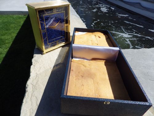 JAEGER LE COULTRE BLUE LAPIS STONE BRASS MANTLE CLOCK BOX - ADDITIONAL PHOTO 6