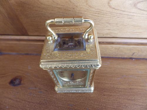 FRENCH ENGRAVED MINIATURE CARRIAGE CLOCK 1890S - ADDITIONAL PHOTO 4