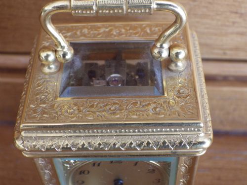 FRENCH ENGRAVED MINIATURE CARRIAGE CLOCK 1890S - ADDITIONAL PHOTO 6