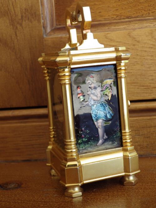 LIMOGES ENAMEL FRENCH MINIATURE CARRIAGE CLOCK 1890 - ADDITIONAL PHOTO 1