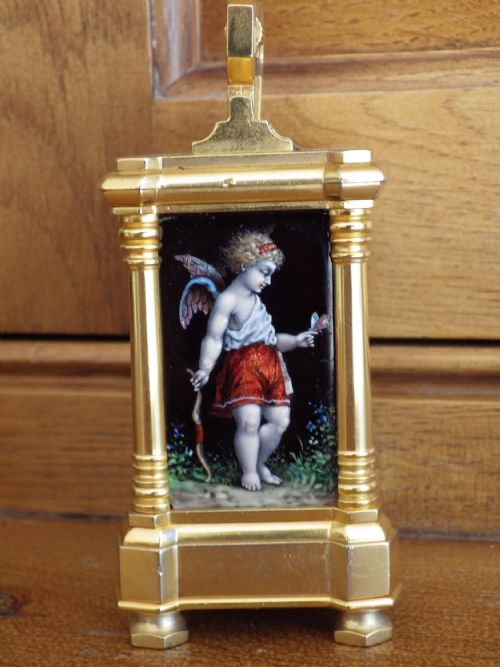 LIMOGES ENAMEL FRENCH MINIATURE CARRIAGE CLOCK 1890 - ADDITIONAL PHOTO 3