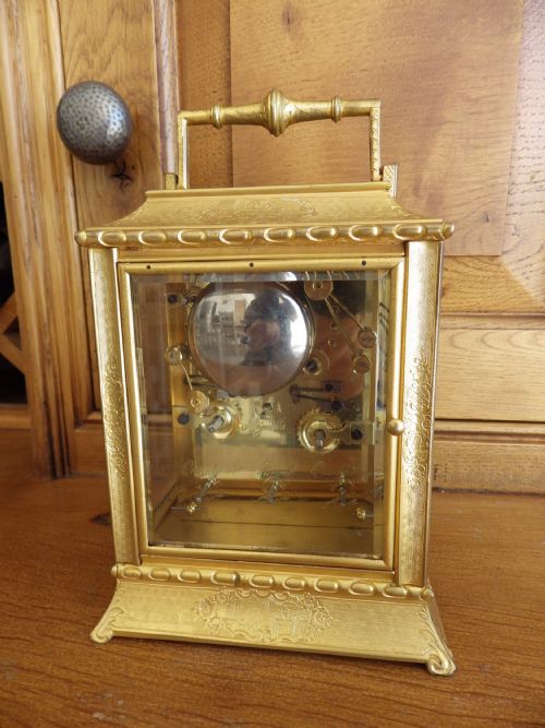 GRAND SONNERIE MOSER CARRIAGE CLOCK WITH DATE WORK ENGRAVED PLATFORM 1850S - ADDITIONAL PHOTO 2