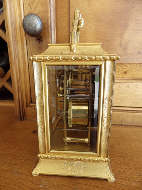 GRAND SONNERIE MOSER CARRIAGE CLOCK WITH DATE WORK ENGRAVED PLATFORM 1850S - ADDITIONAL PHOTO 3