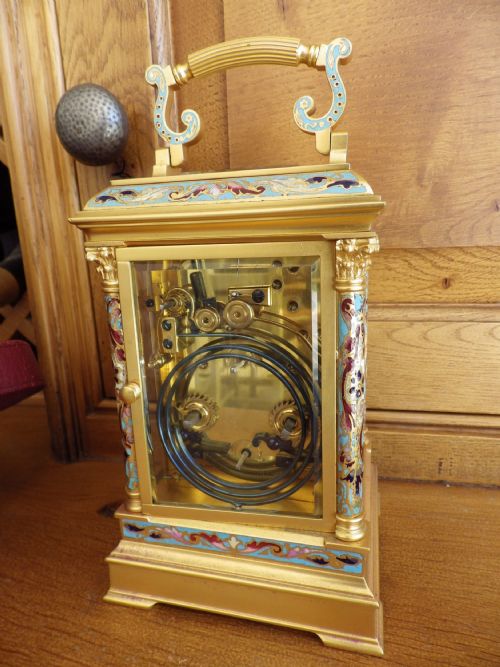 FRENCH REPEATING CARRIAGE CLOCK WITH ENAMEL AND GILDED CASE 1890S - ADDITIONAL PHOTO 3