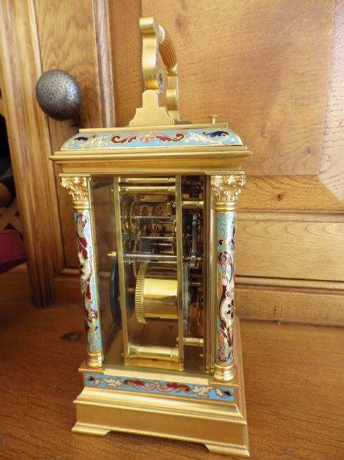 FRENCH REPEATING CARRIAGE CLOCK WITH ENAMEL AND GILDED CASE 1890S - ADDITIONAL PHOTO 4