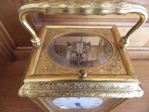 FRENCH REPEATING CARRIAGE CLOCK ENGRAVED CASE ON A BELL 1860 - ADDITIONAL PHOTO 6