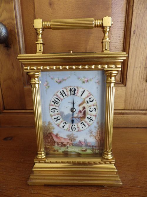french repeating carriage clock by jacot with the hand painted panels 1870s - CATEGORY: ANTIQUE CLOCKS - DATED 1870