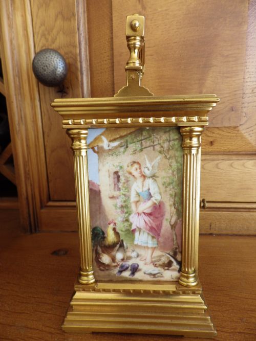 FRENCH REPEATING CARRIAGE CLOCK BY JACOT WITH THE HAND PAINTED PANELS 1870S - ADDITIONAL PHOTO 1